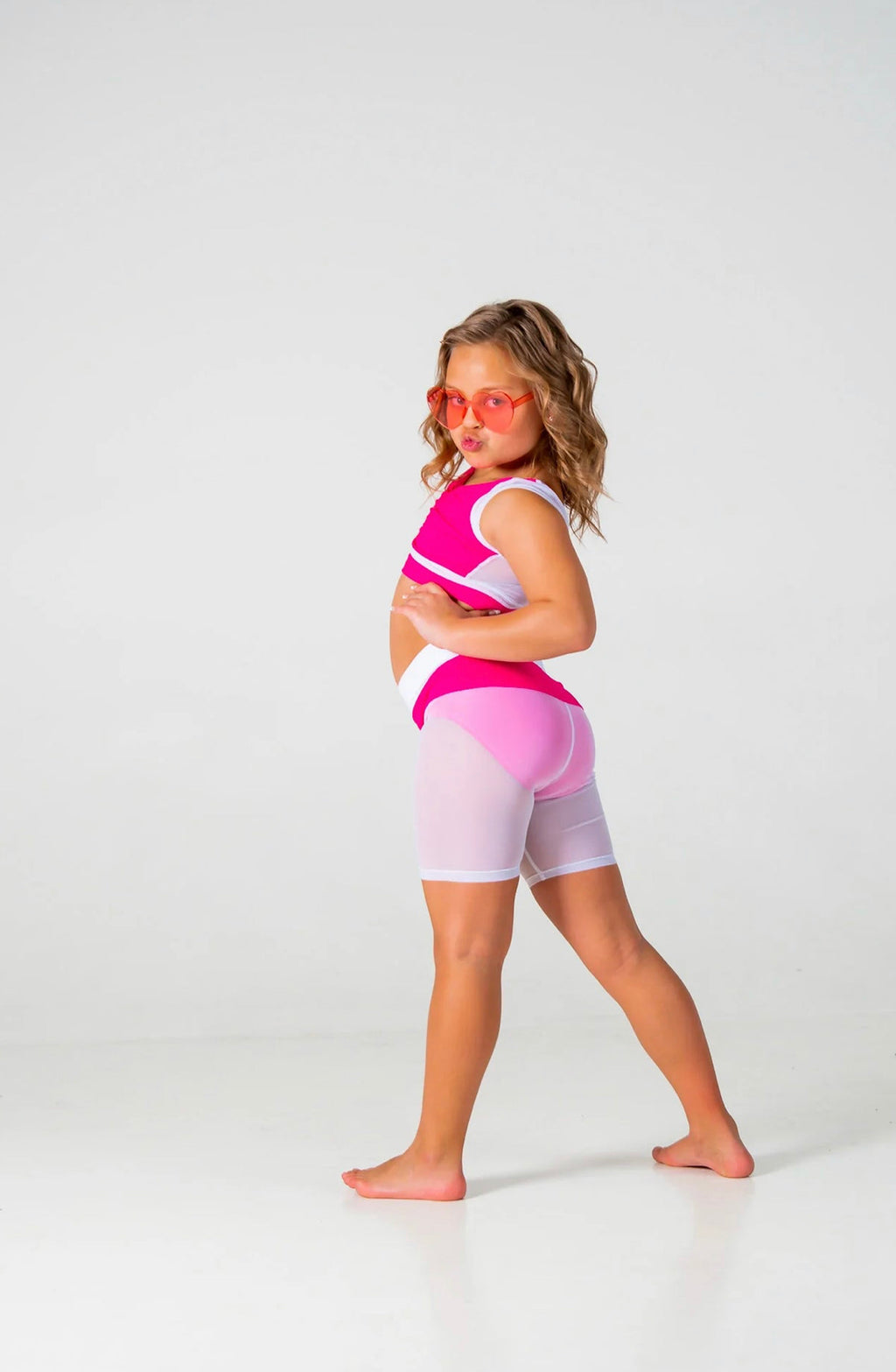 TaytrVibe Dancewear Hot Pink Ribbed Shorts Mesh Back Top Set